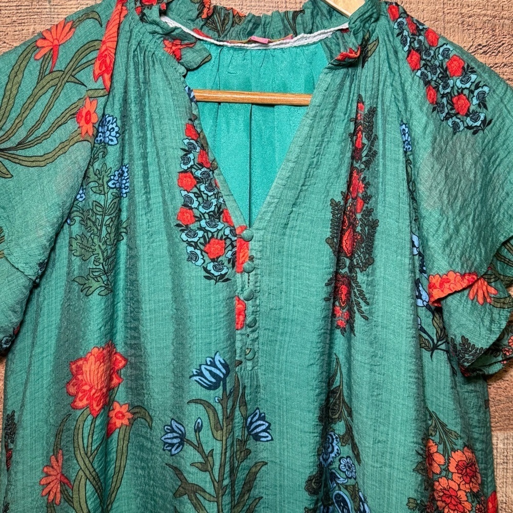 THML Green Flower Garden Dress size Small Floral Flowy Flutter Sleeve - Picture 5 of 11